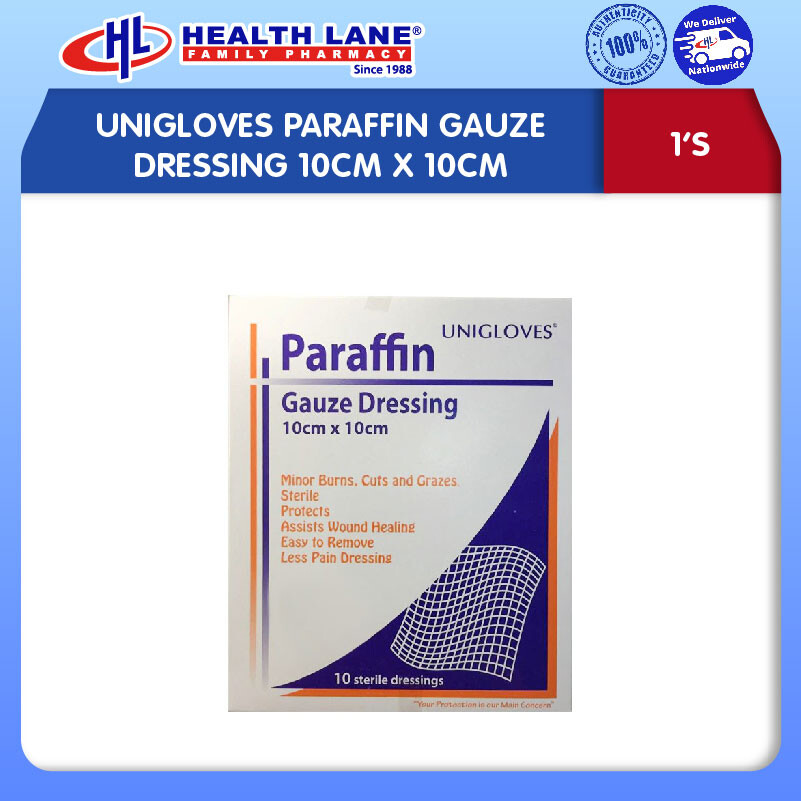 UNIGLOVES PARAFFIN GAUZE DRESSING 10CMx10CM (1'S)